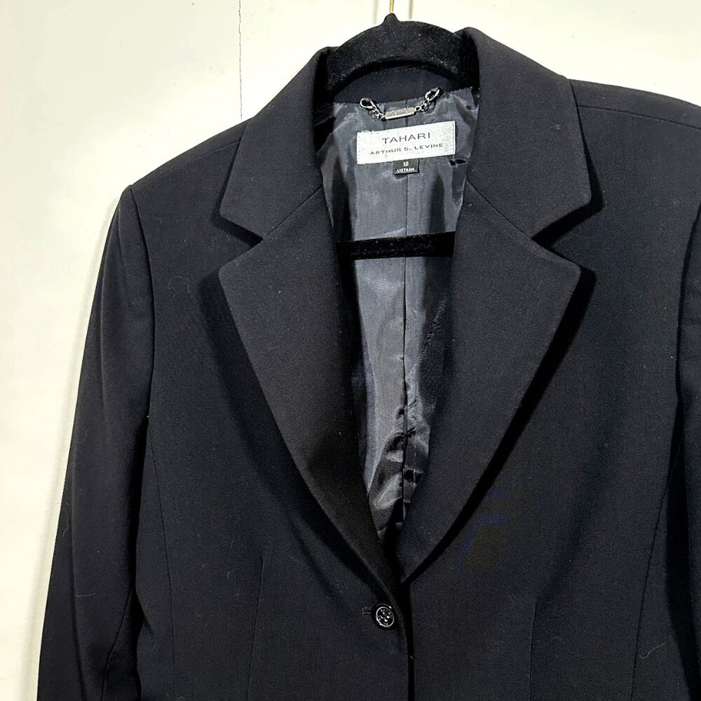 Tahari Arthur S. Levine Blazer Jacket Black Size 12 Classic Academia Sleek - Picture 3 of 10